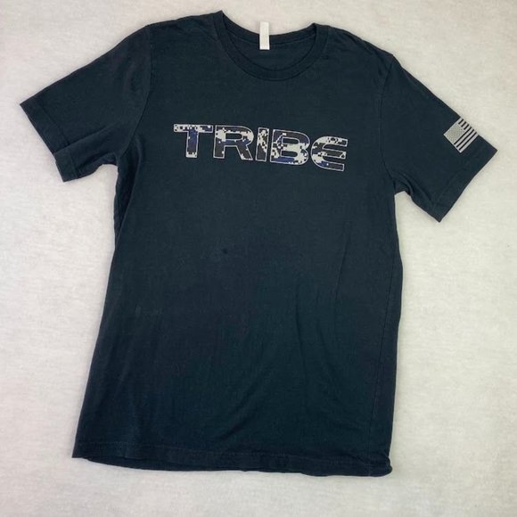 Men's Black Short Sleeve USA Tribe T-Shirt Size LARGE Graphic Tee Crew Neck - Picture 1 of 6